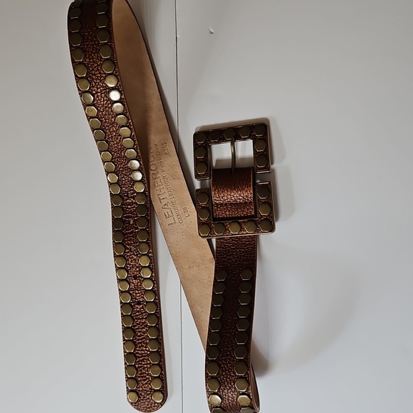 Leatherock SZ 36 Leather Belt Crackle Bronze Look Studded Western Indie - Picture 4 of 9